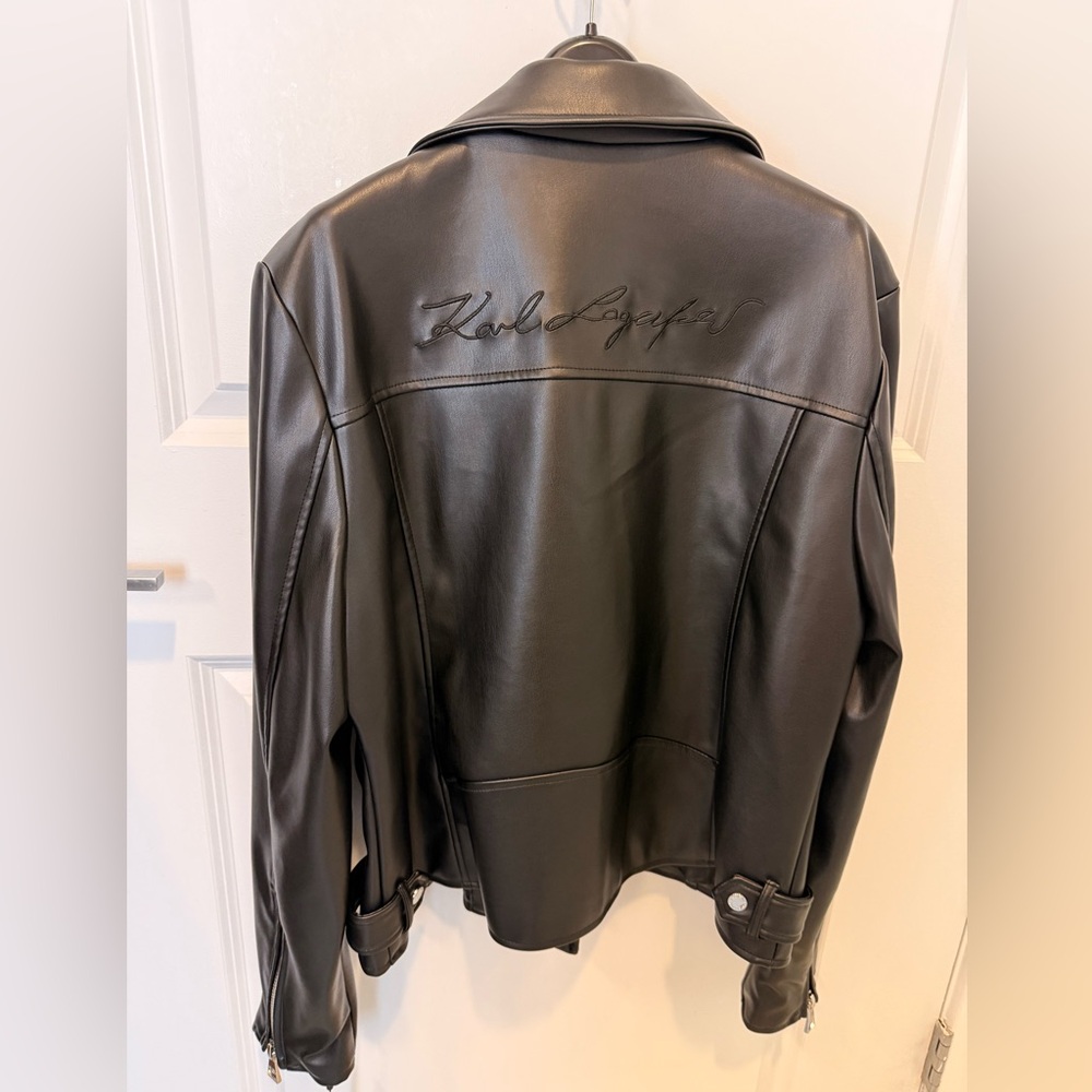 $250 Karl Lagerfeld Paris Women's Logo Pin‎ Asymmetrical Moto Jacket Size XL - Picture 6 of 8